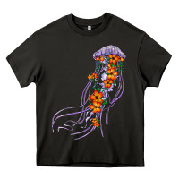 Asphalt light purple jellyfish and floral Heavy Core Tee - BarkalooDesign