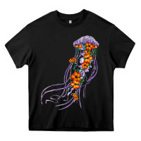 Black light purple jellyfish and floral Heavy Core Tee - BarkalooDesign