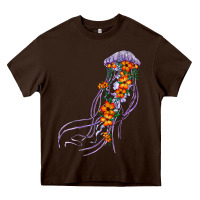 Chocolate Brown light purple jellyfish and floral Heavy Core Tee - BarkalooDesign