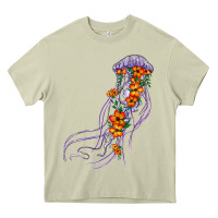 Mossy light purple jellyfish and floral Heavy Core Tee - BarkalooDesign