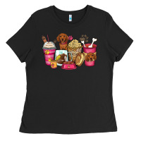 Black dachshund coffee cups Ladies Tee - Zillion Design Studio