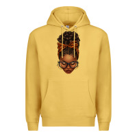 Antique Gold afro messy bun orange leopard bow Premium Hoodie - texasbilliewilder
