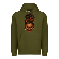 Army Green afro messy bun orange leopard bow Premium Hoodie - texasbilliewilder