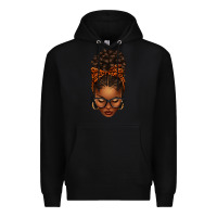 Black afro messy bun orange leopard bow Premium Hoodie - texasbilliewilder