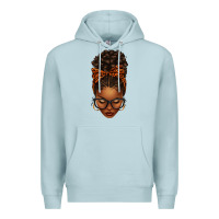 Blue Mist afro messy bun orange leopard bow Premium Hoodie - texasbilliewilder