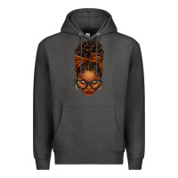 Charcoal Heather afro messy bun orange leopard bow Premium Hoodie - texasbilliewilder