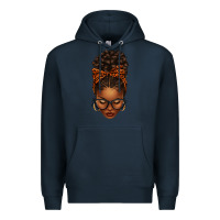 Navy afro messy bun orange leopard bow Premium Hoodie - texasbilliewilder