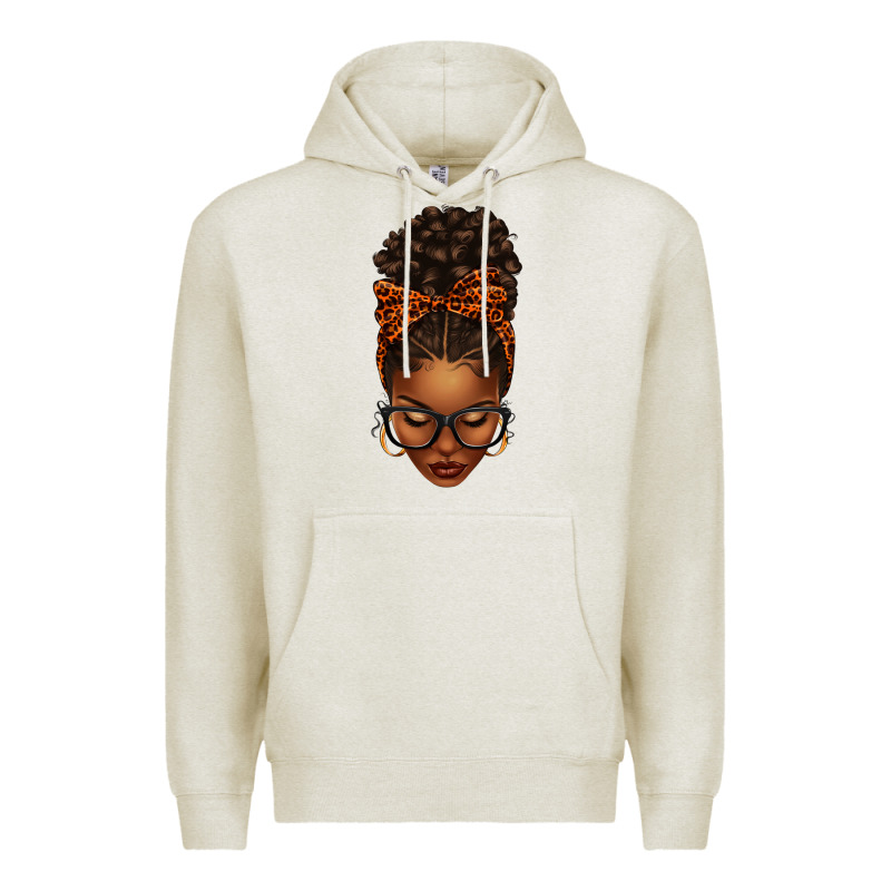Afro Messy Bun Orange Leopard Bow Premium Hoodie by texasbilliewilder | Teevron