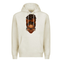 Oatmeal Heather afro messy bun orange leopard bow Premium Hoodie - texasbilliewilder