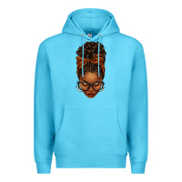 Ocean Blue afro messy bun orange leopard bow Premium Hoodie - texasbilliewilder