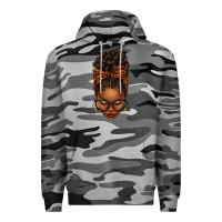 Slate Camo afro messy bun orange leopard bow Premium Hoodie - texasbilliewilder