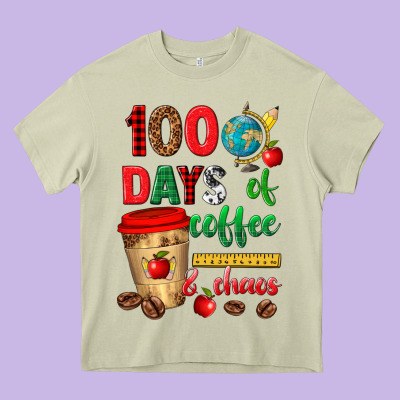 100 Days Of Coffee And Chaos Heavy Core Tee Designed By Texasbilliewilder