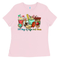 Bubblegum Pink 100 days of coffee and chaos coffee cups Ladies Tee - Zillion Design Studio
