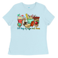 Baby Blue 100 days of coffee and chaos coffee cups Ladies Tee - Zillion Design Studio