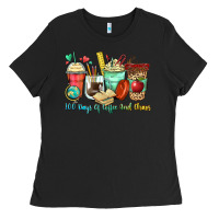Black 100 days of coffee and chaos coffee cups Ladies Tee - Zillion Design Studio
