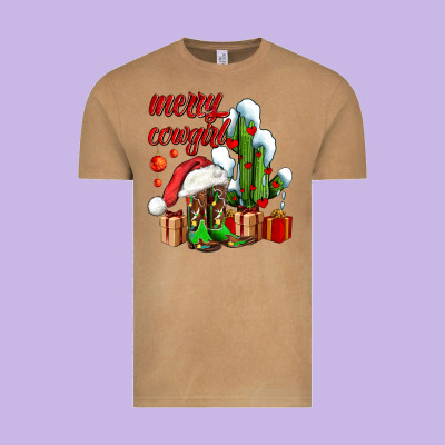 Merry Cowgirl  Boots And Cactus With Gifts Vintage Tee Designed By Adodesignshop