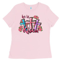 Bubblegum Pink He Is Risen Cross Ladies Tee - RanaPortraitStore