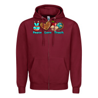 Burgundy peace love teach Zipper Hoodie - NancyCooperArtShop