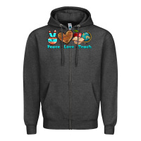 Charcoal Heather peace love teach Zipper Hoodie - NancyCooperArtShop