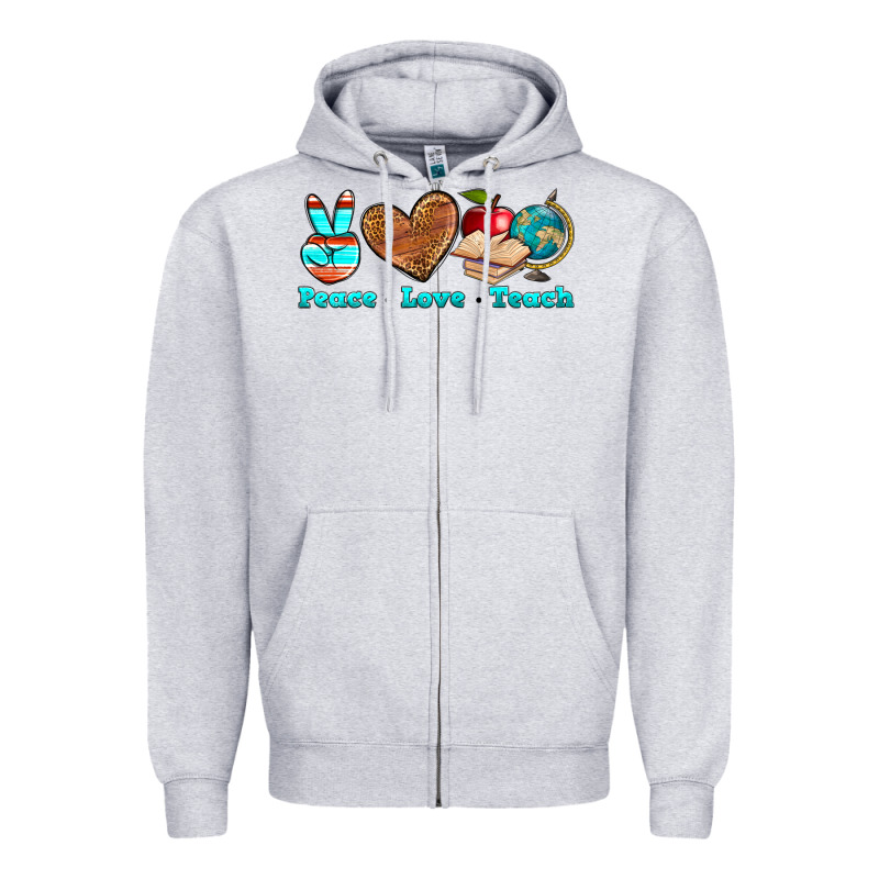 Peace Love Teach Zipper Hoodie by NancyCooperArtShop | Teevron