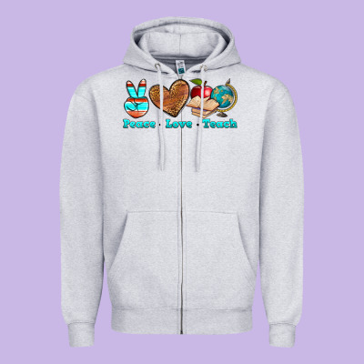 Peace Love Teach Zipper Hoodie Designed By Nancycooperartshop