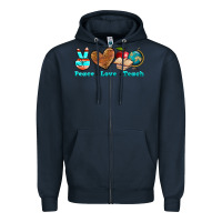 Navy peace love teach Zipper Hoodie - NancyCooperArtShop