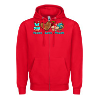 Red peace love teach Zipper Hoodie - NancyCooperArtShop
