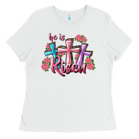 White He Is Risen Cross Ladies Tee - RanaPortraitStore