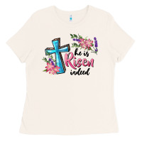Bone He Is Risen Indeed Cross And Flowers Ladies Tee - RanaPortraitStore