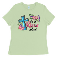 Matcha He Is Risen Indeed Cross And Flowers Ladies Tee - RanaPortraitStore