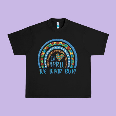 In April We Wear Blue Autism Awareness Leopard Rainbow Urban Heavy Tee Designed By Artiststas