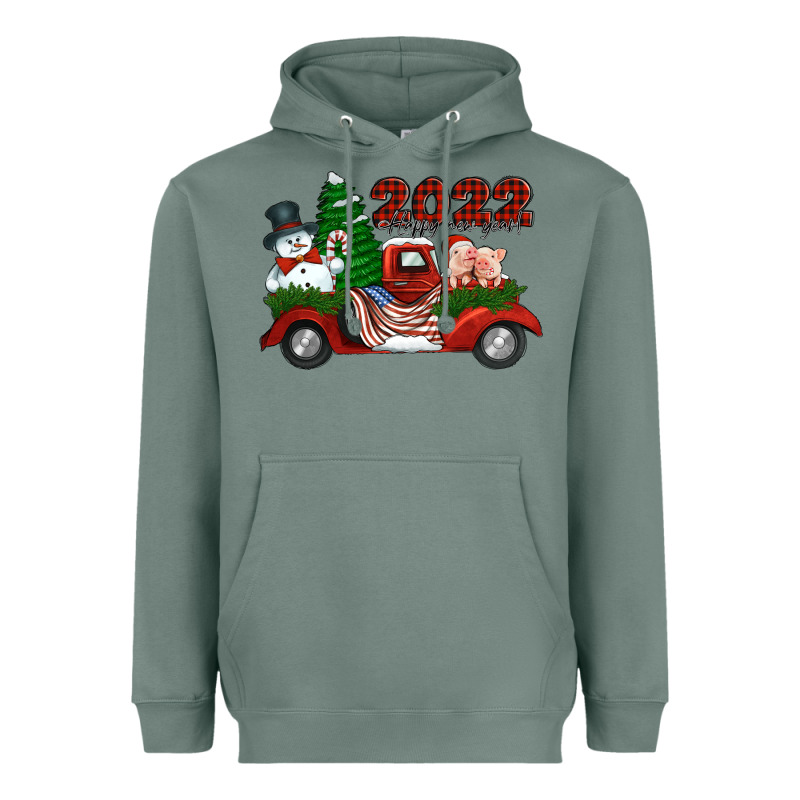 Happy New Year 2022 Christmas Truck With American Flag Heavyweight Hoodie by Jasminsmagicworld | Teevron