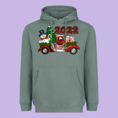 Happy New Year 2022 Christmas Truck With American Flag Heavyweight Hoodie Designed By Jasminsmagicworld