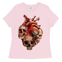 Bubblegum Pink Heart Skulls Ladies Tee - RanaPortraitStore