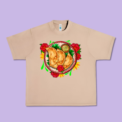 Empanadas Plate And Roses Urban Heavy Tee Designed By Adodesignshop