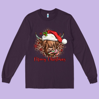 Mooey Christmas Cow Long Sleeve Tee Designed By Jahusdesignshop