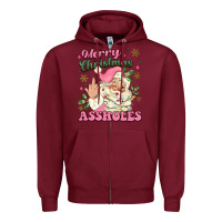 Burgundy merry christmas assholes Zipper Hoodie - MaliasSmallBusiness