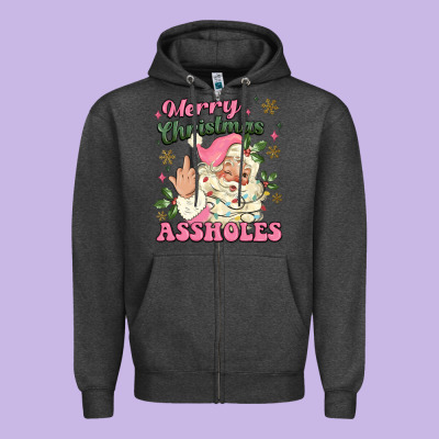 Merry Christmas Assholes Zipper Hoodie Designed By Maliassmallbusiness