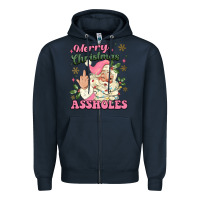 Navy merry christmas assholes Zipper Hoodie - MaliasSmallBusiness
