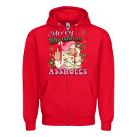 Red merry christmas assholes Zipper Hoodie - MaliasSmallBusiness