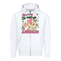 White merry christmas assholes Zipper Hoodie - MaliasSmallBusiness