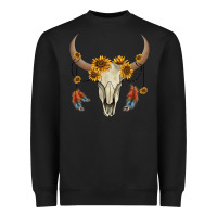 Bull Skull Sunflowers And Feathers Heavyweight Sweatshirt | Teevron