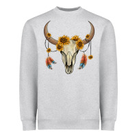 Heather Grey bull skull sunflowers and feathers Heavyweight Sweatshirt - AdoDesignShop