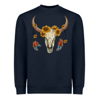 Navy bull skull sunflowers and feathers Heavyweight Sweatshirt - AdoDesignShop