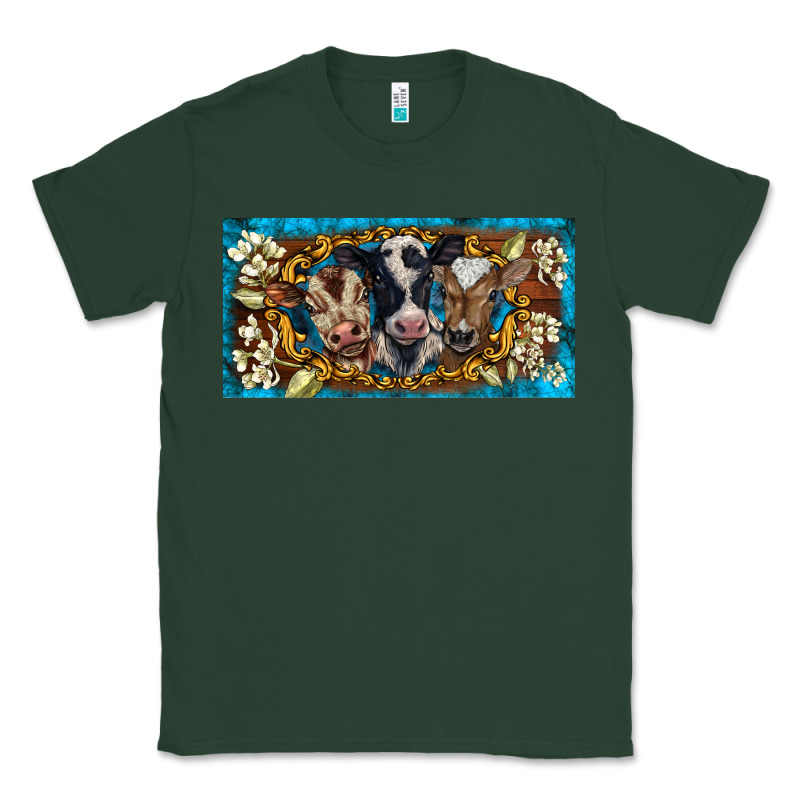 Western Cow Turquoise’s White Flowers License Plate Template Classic Tee by BarkalooDesign | Teevron