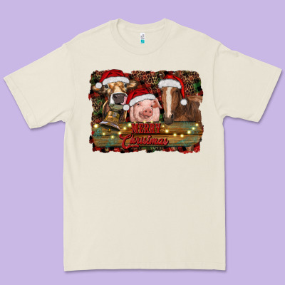 Merry Christmas Farm Animals Premium Tee Designed By Ranaportraitstore