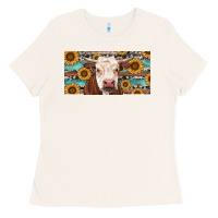 Bone Heifer With Sunflower And Serape Ladies Tee - RanaPortraitStore