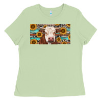 Matcha Heifer With Sunflower And Serape Ladies Tee - RanaPortraitStore