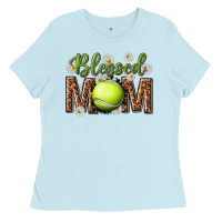 Baby Blue blessed mom with tennis and daisy Ladies Tee - texasbilliewilder