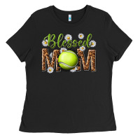 Black blessed mom with tennis and daisy Ladies Tee - texasbilliewilder